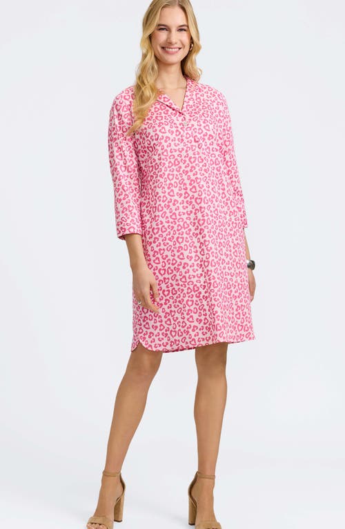 Foxcroft Sloane Leopard Print Shirtdress In Pink Flambe Multi