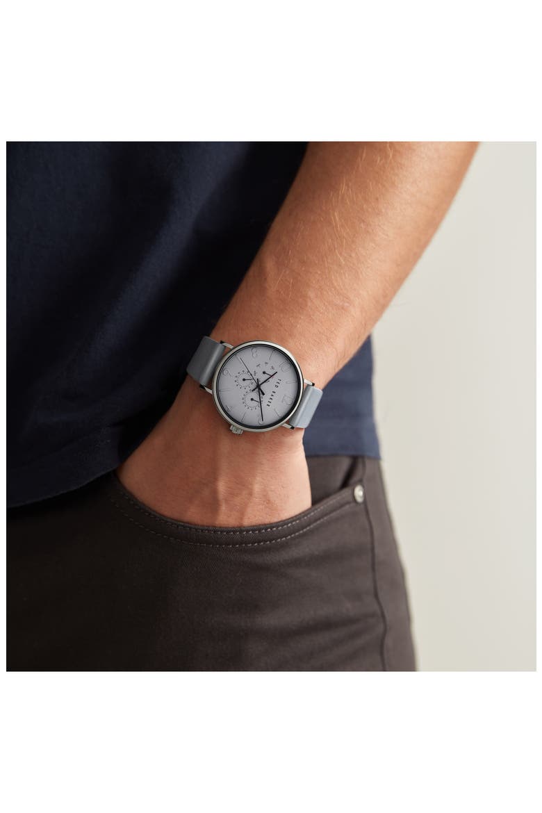 Phylipa Gents Multifunction Leather Strap Watch, 41mm, Alternate, color, STAINLESS STEEL