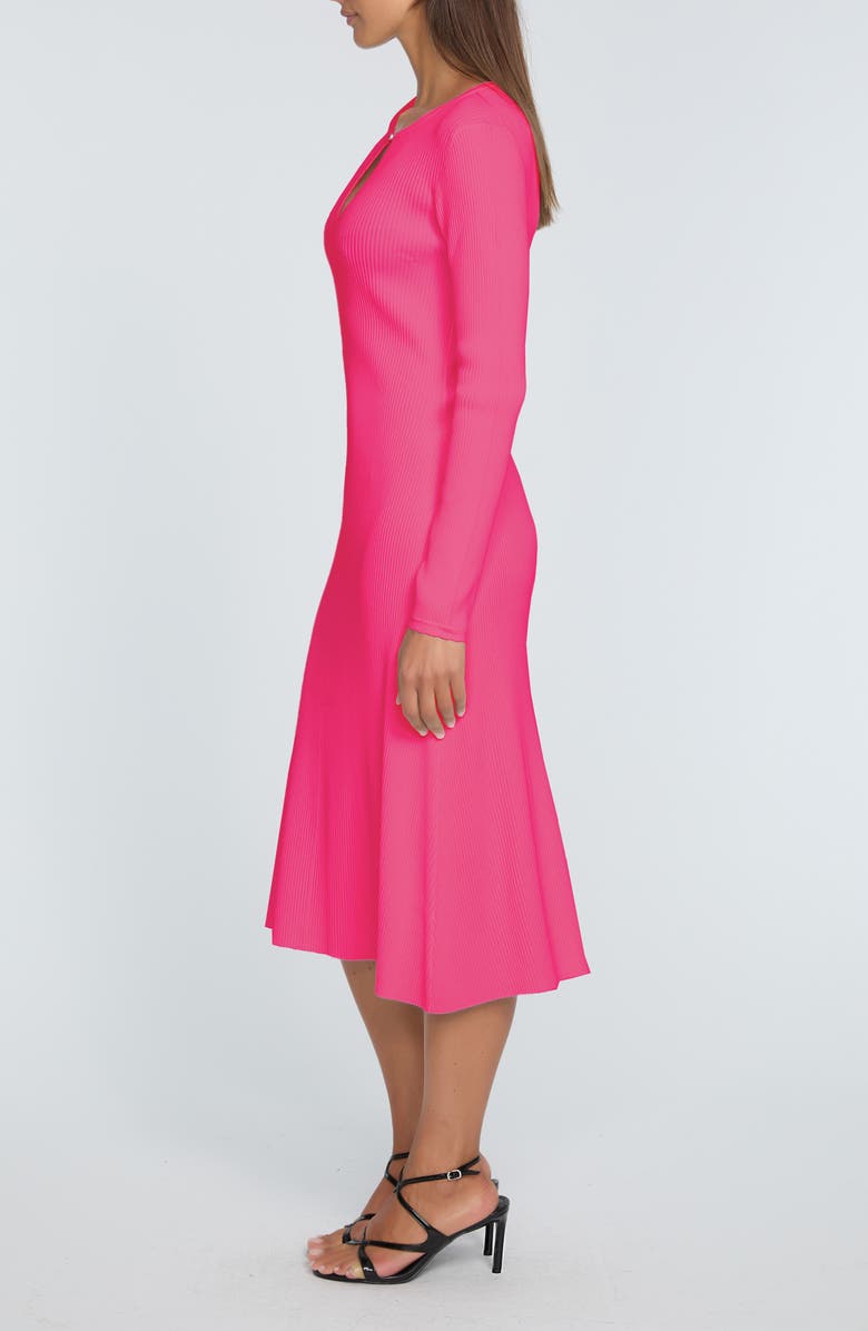 Elie Tahari The Belinda Keyhole Neck Long Sleeve Midi Sweater Dress, Alternate, color, Haute Pink