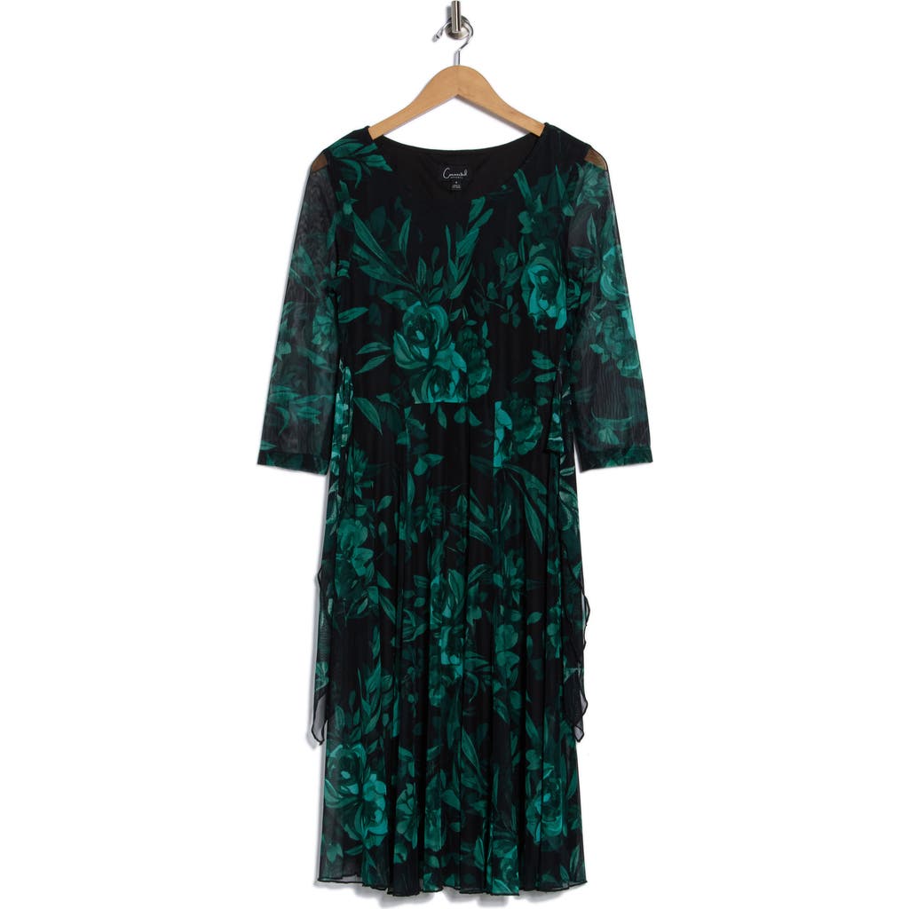 Connected Apparel Waist Tie Mesh Dress In Green