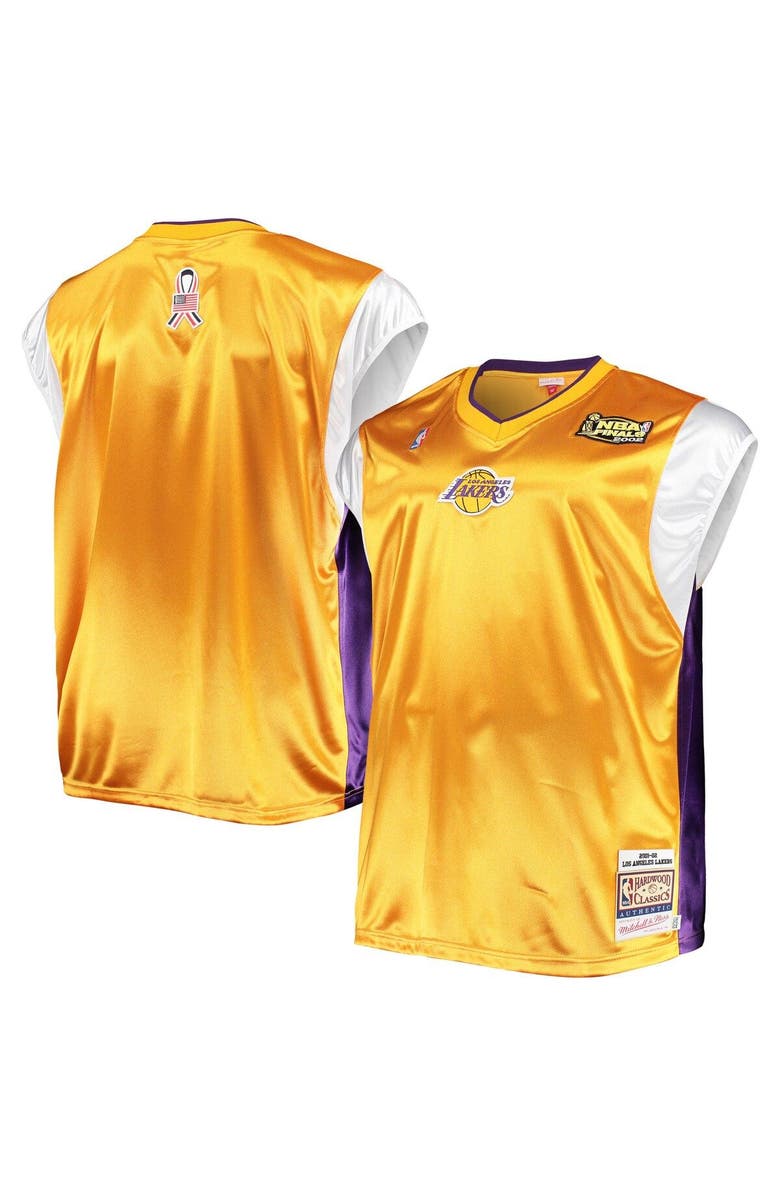 Mitchell & Ness Men's Mitchell & Ness Gold/Purple Los Angeles Lakers Hardwood Classics Big & Tall On-Court Shooting V-Neck Shirt, Main, color, Gold