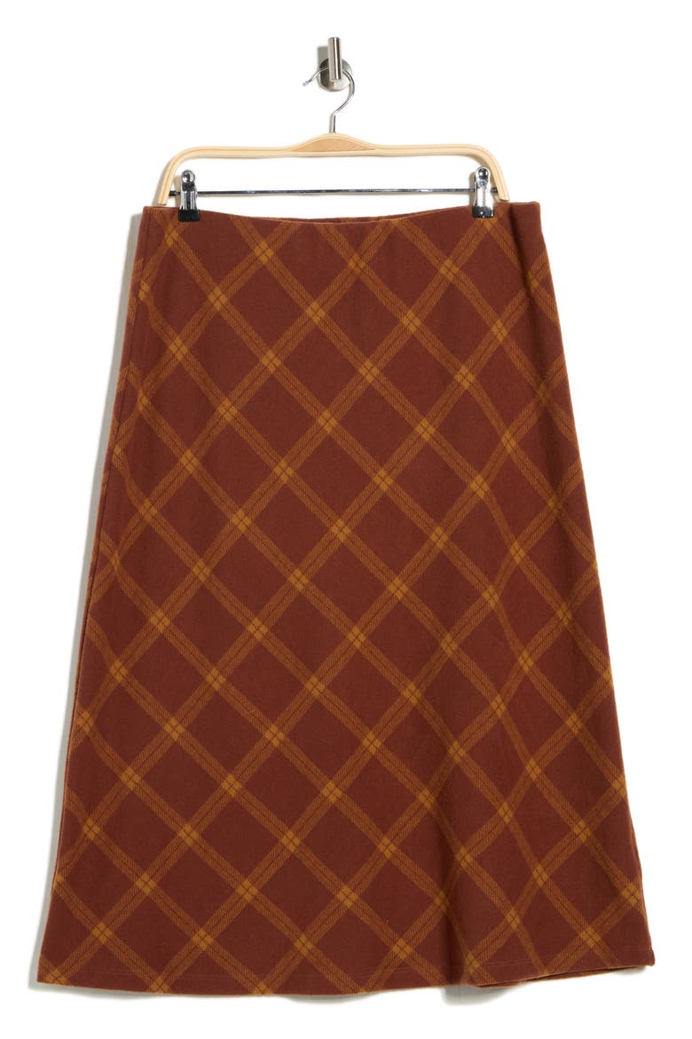 Plaid Knit A-Line Skirt, Alternate, color, RUST