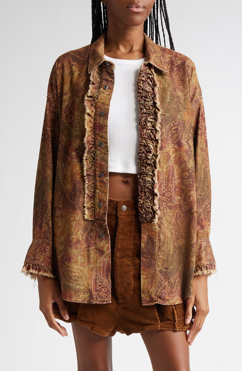 R13 Drop Neck Paisley Corduroy Button-Up Tuxedo Shirt, Main, color,