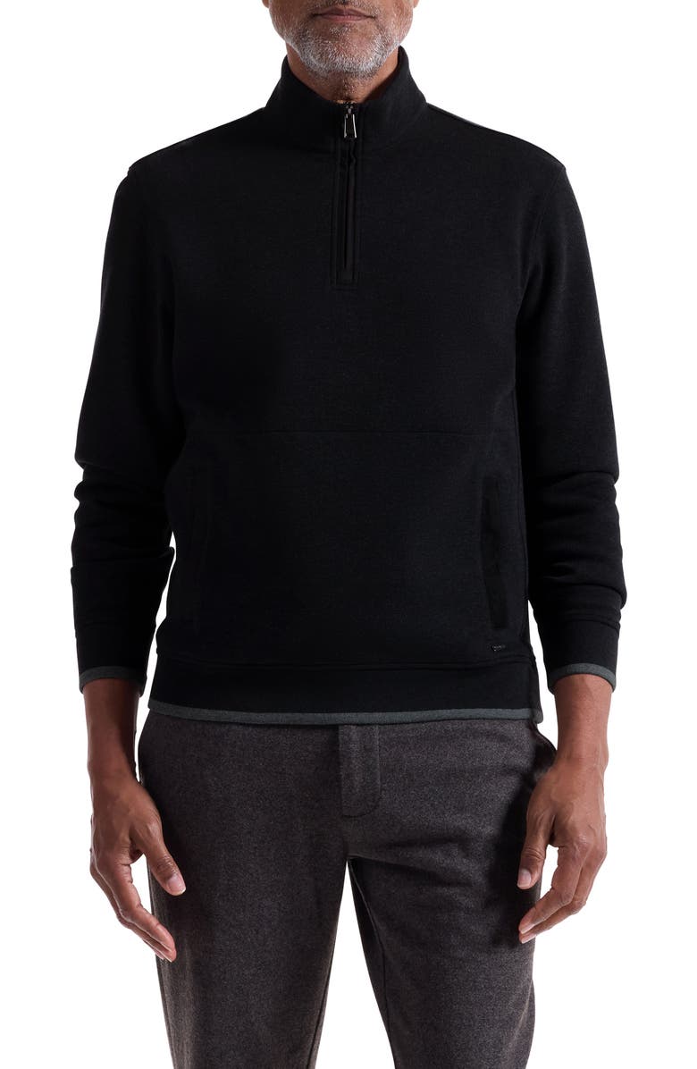 Bugatchi Heathered Quarter Zip Pullover, Main, color, Black