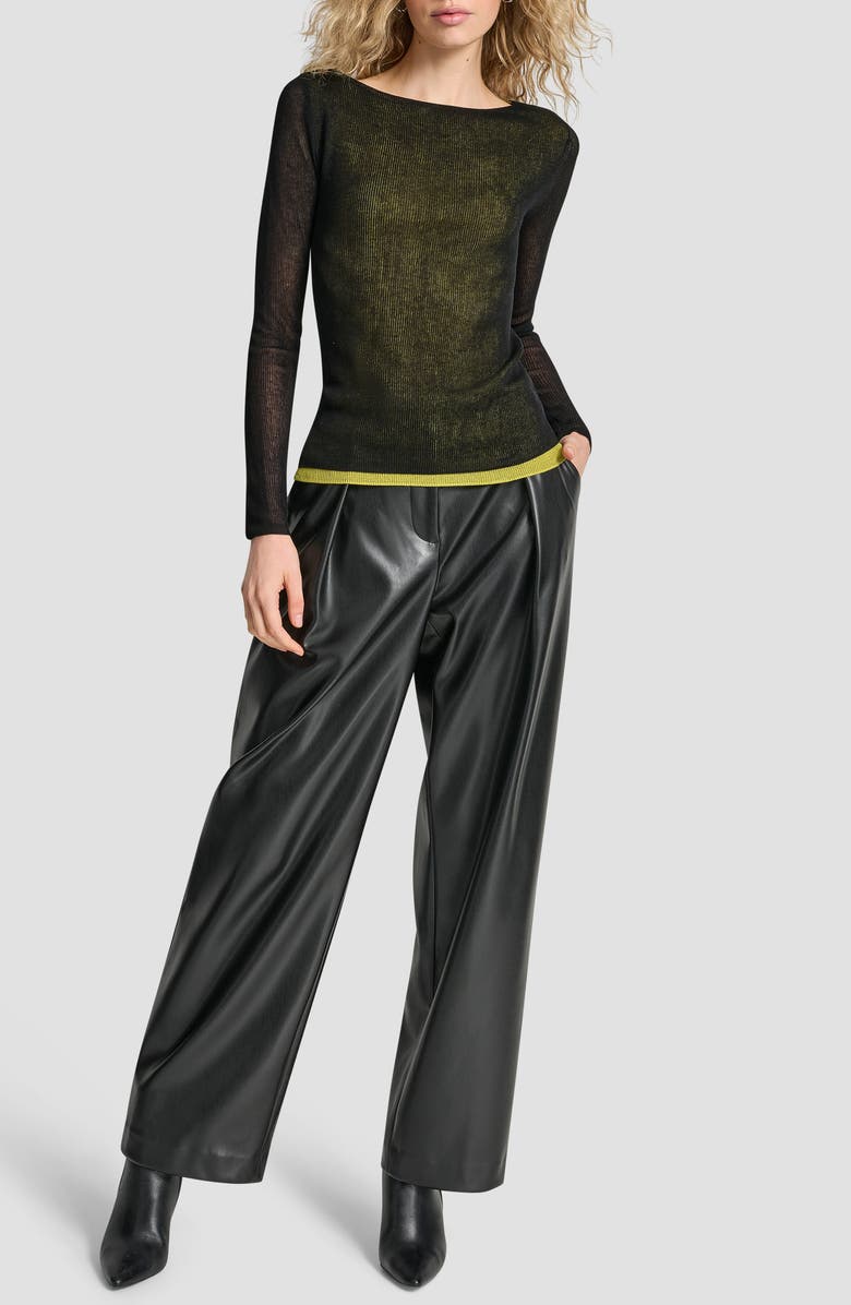 DKNY Double Layer Boat Neck Sweater, Alternate, color, Black/ Citronella