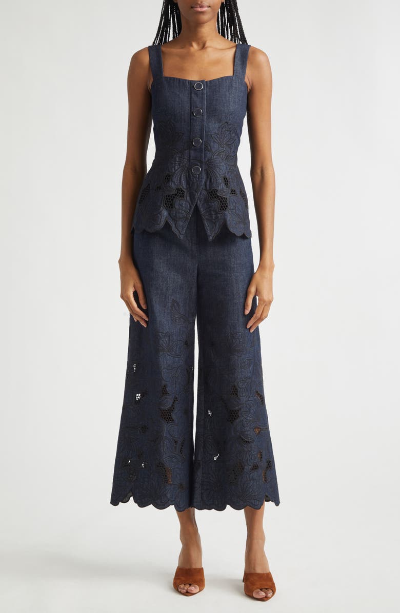 Veronica Beard Mirielle Eyelet Chambray Top, Alternate, color, Indigo Rinse