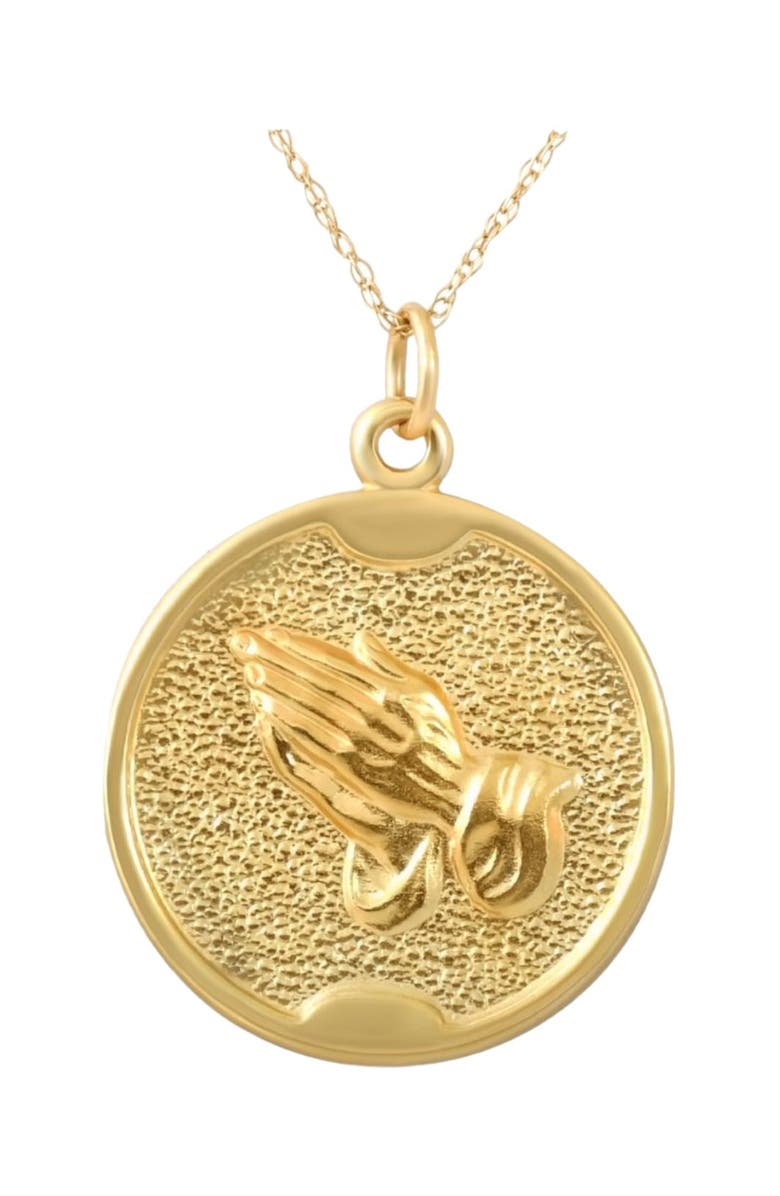 Bliss Diamond 14k Gold Prayer Hands Medal Pendant  .5" Tall 2.5 Grams, Main, color, 