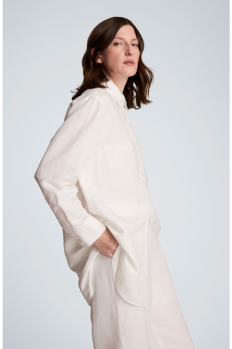 Long Linen Blend Button-Up Shirt, Alternate, color, PURE WHITE