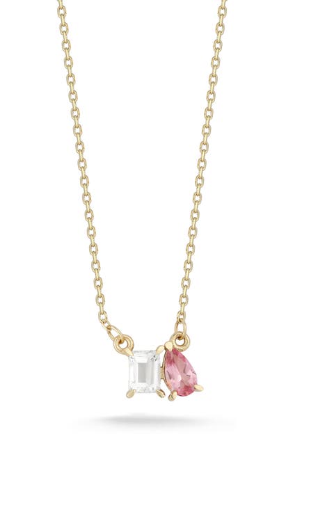 14K Gold White Topaz & Rhodolite Pendant Necklace