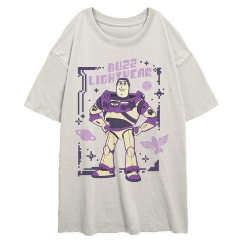 Junior's Purple Buzz Frame Short Sleeve Oversized T-shirt
