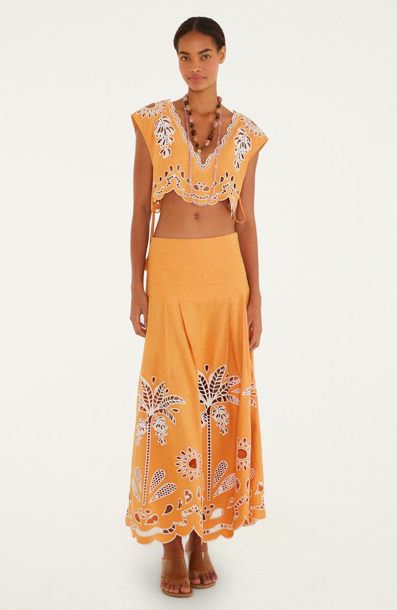 FARM Rio Embroidered Eyelet Crop Top, Alternate, color, Banana Tree Camel