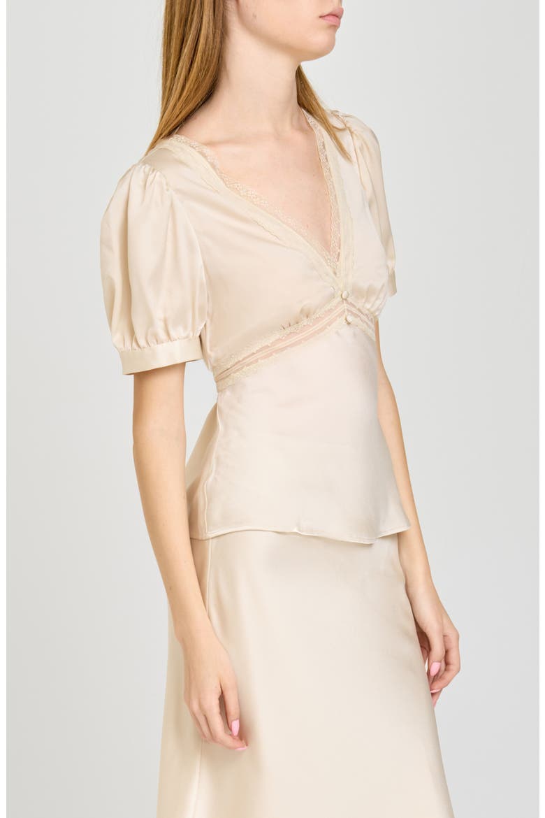 Felicity Lace Trim V-Neck Satin Top, Alternate, color, CREAM