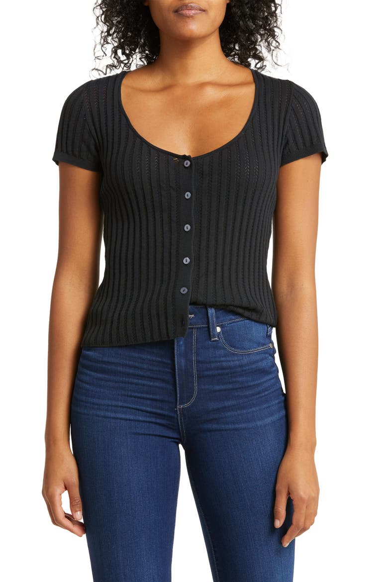 Anthony Short Sleeve Pointelle Top, Main, color, BLACK