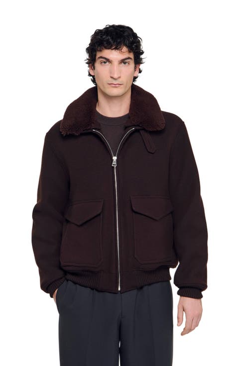 Wool aviator jacket with shearling