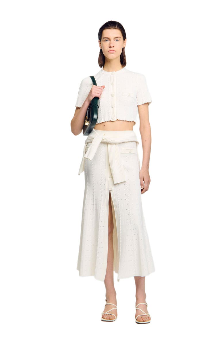 SANDRO Cropped pointelle knit cardigan, Alternate, color,