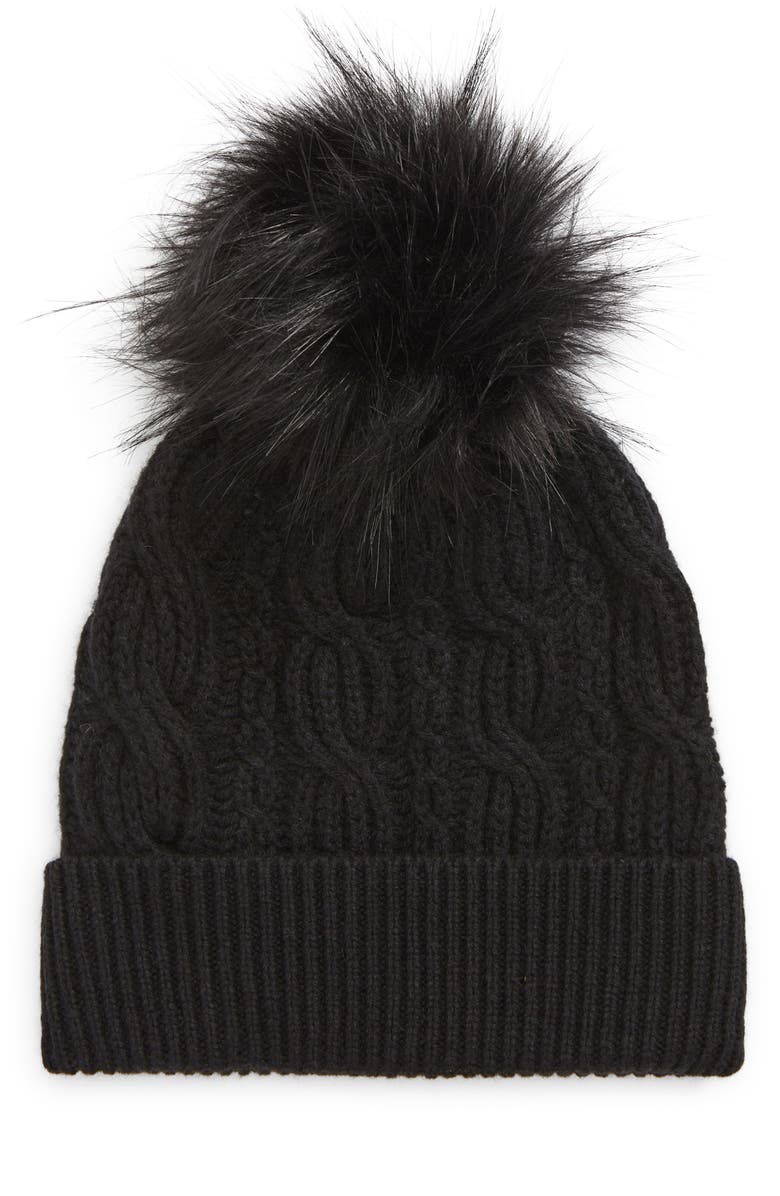 Nordstrom Wool & Recycled Cashmere Faux Fur Pom Beanie, Main, color, 