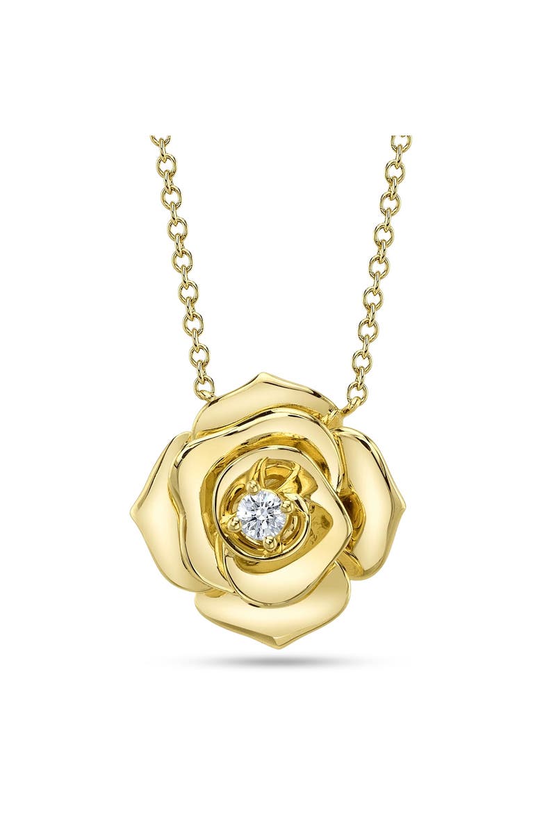 Diamond Flower Pendant Necklace 14K, Main, color, 0.06ct/Yellow Gold
