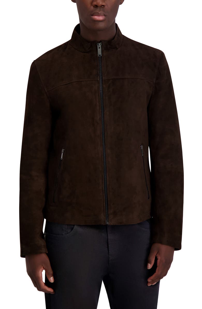 KARL LAGERFELD Suede Zip Jacket, Main, color, Brown