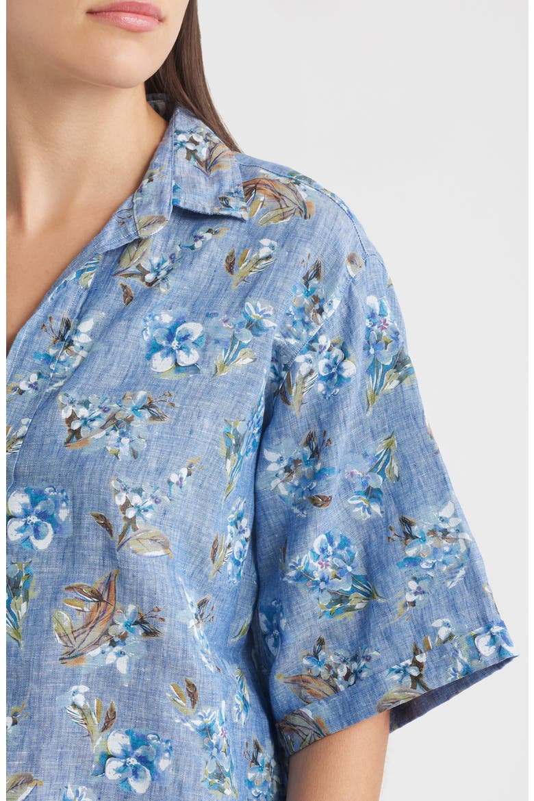 Short Sleeve Linen Button-Up Shirt, Alternate, color, BLUE FLORA