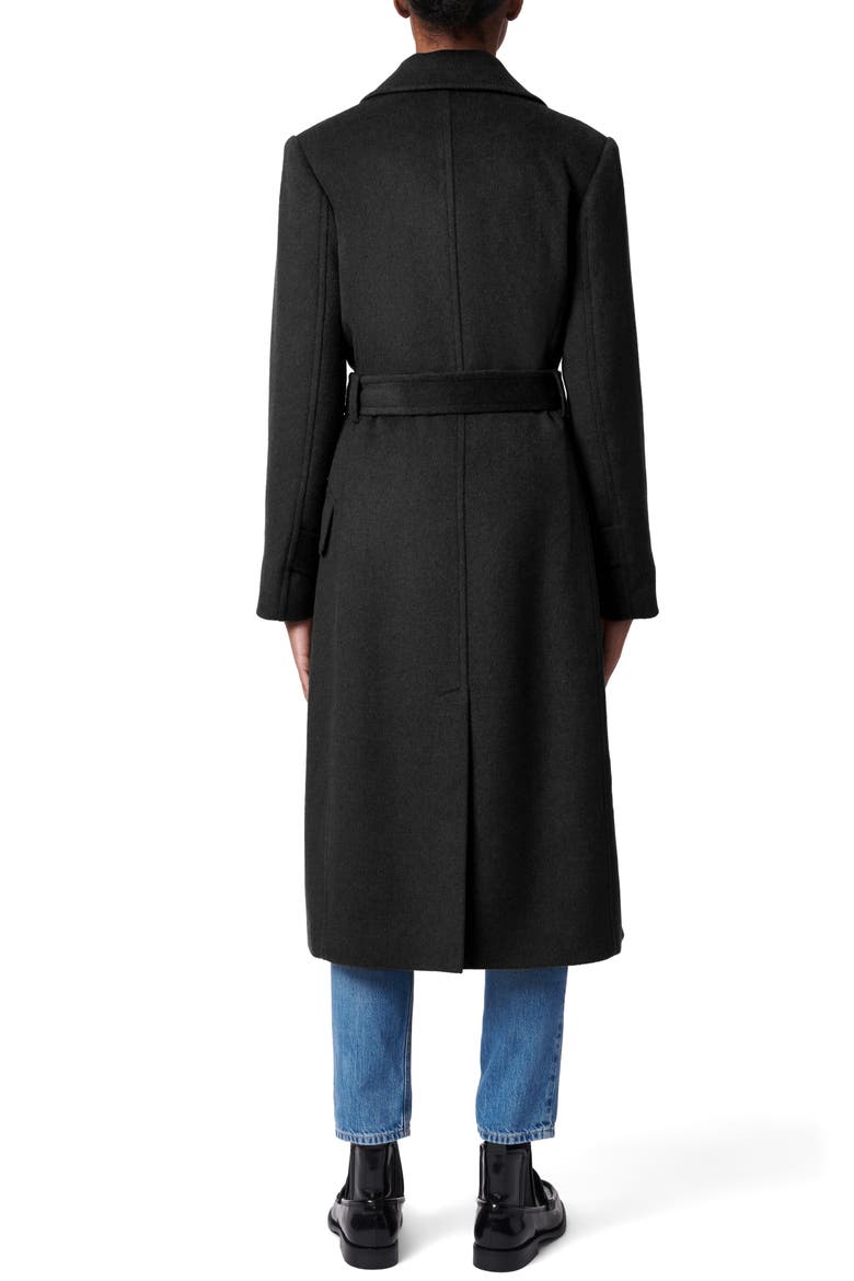 Double Breasted Belted Coat, Alternate, color, BLACK