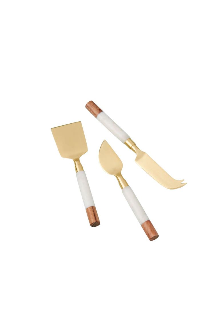 Marble & Acacia Gold Cheese Set, Main, color, White