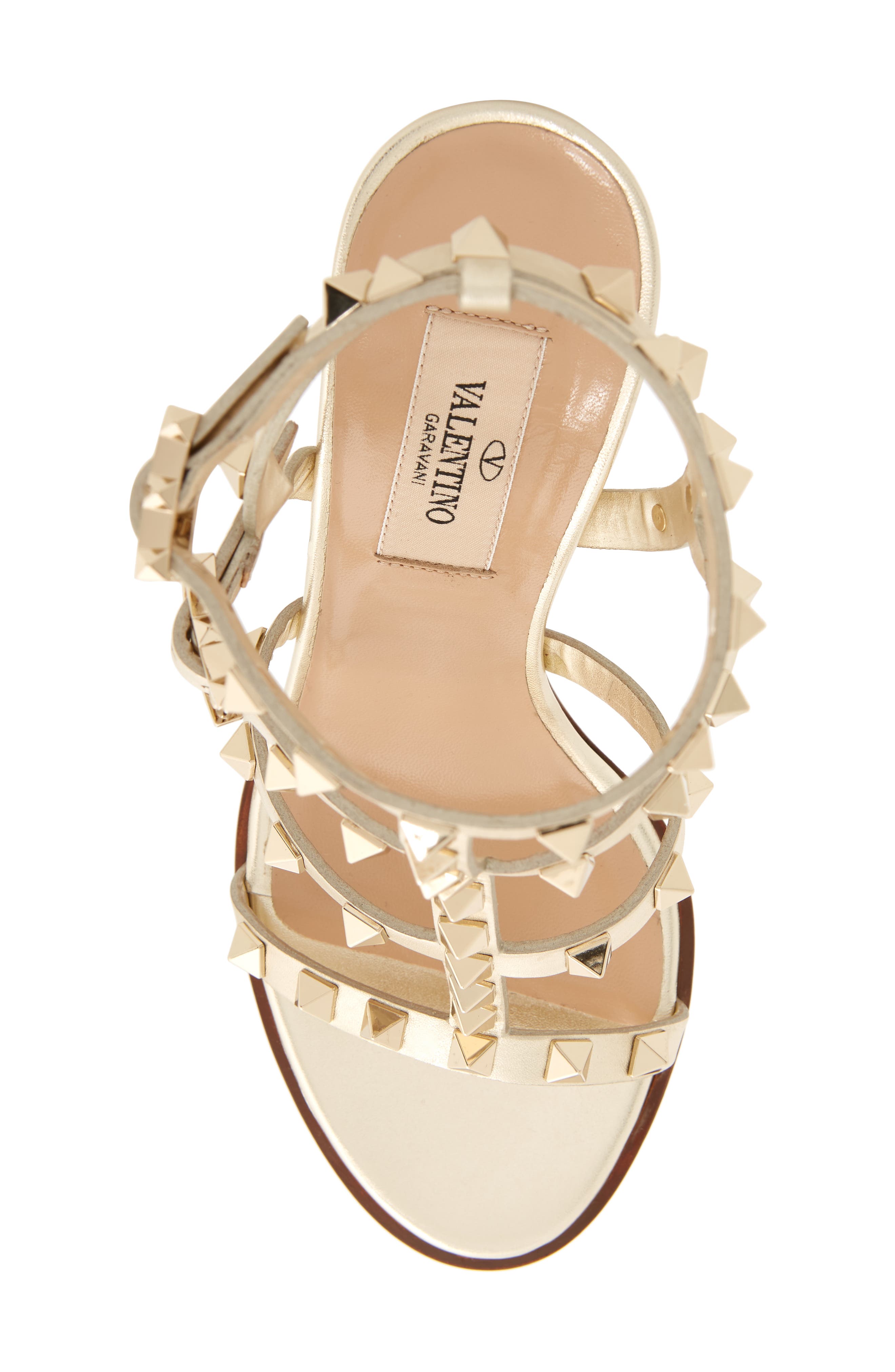 Valentino Garavani Rockstud Metallic Block Heel Sandal, Alternate, color, 