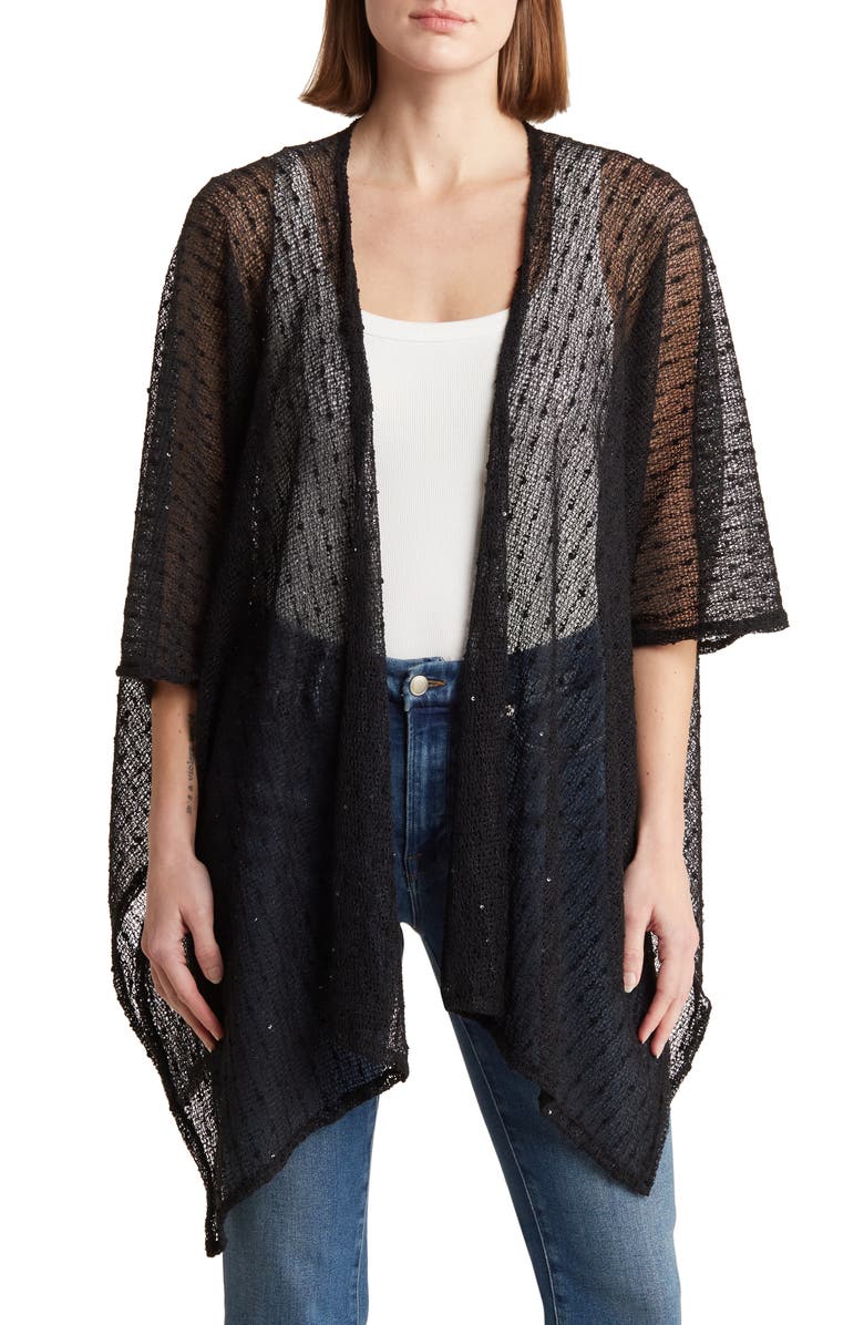 Vince Camuto Cotton Popcorn Ruana, Main, color, Black