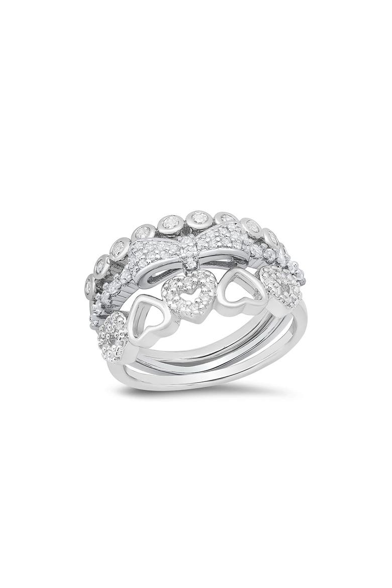 Set of 3 18K White Gold Plated Simulated Diamond Rings, Main, color, SILVER