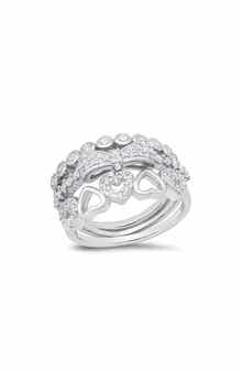HMY JEWELRY Set of 3 18K White Gold Plated Simulated Diamond Rings