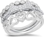 HMY JEWELRY Set of 3 18K White Gold Plated Simulated Diamond Rings