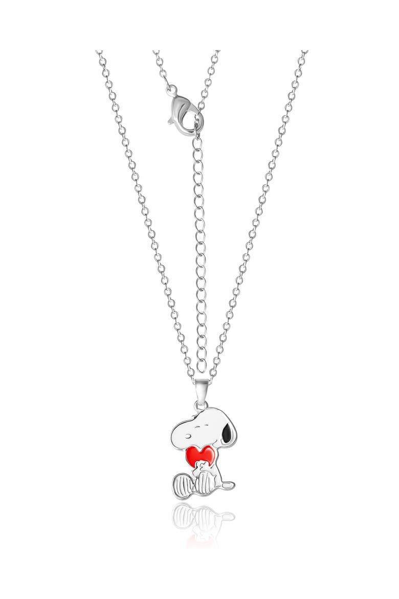 Snoopy Silver Plated Holding Heart Pendant, 16+2" Chain, Alternate, color, Silver