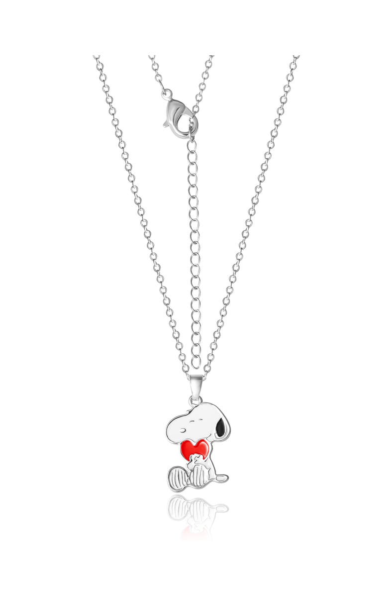 PEANUTS Snoopy Silver Plated Holding Heart Pendant, 16+2" Chain, Alternate, color, Silver