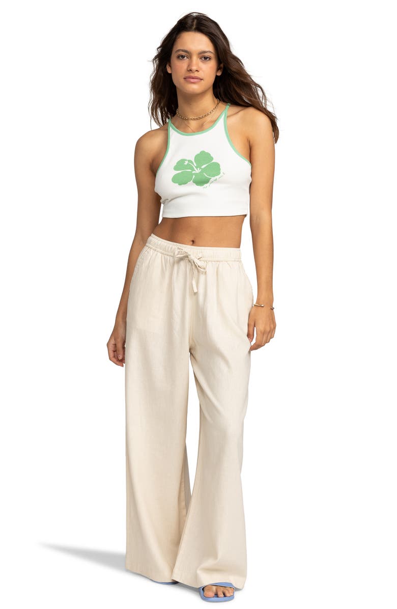 Roxy Lekeitio Wide Leg Linen Blend Drawstring Pants, Alternate, color, Tapioca