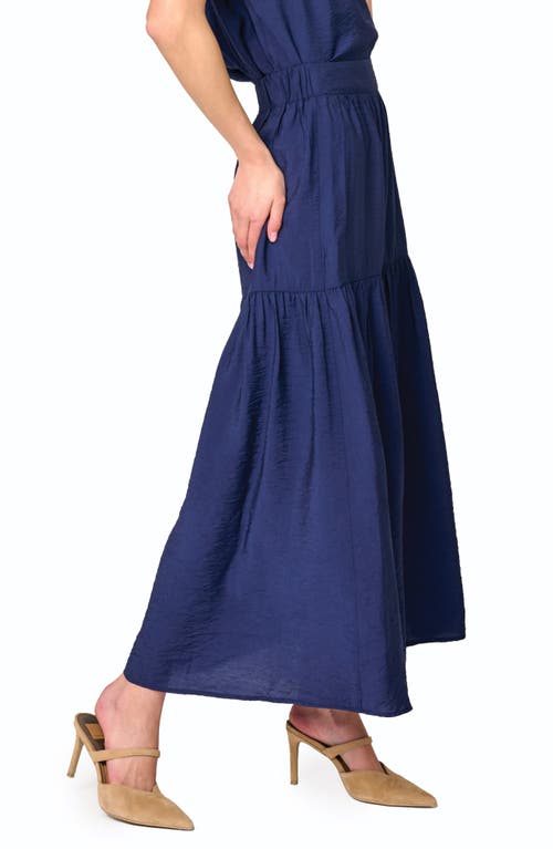 Gibsonlook Playa Floral Tiered High Waist Maxi Skirt In Navy