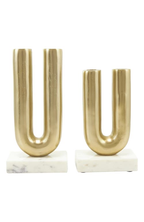 Vivian Lune Home Set Of 2 Aluminum Metal Candleholders In Gold