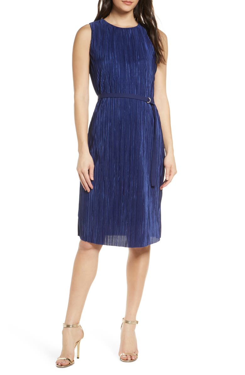 Sam Edelman Belted Plissé Shift Dress, Main, color, 