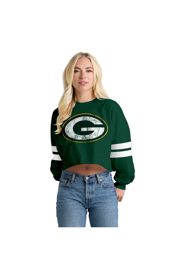 Women's Spirit Jersey  Green Green Bay Packers Oversized Cropped Stripe Long Sleeve T-Shirt, Main, color, Green