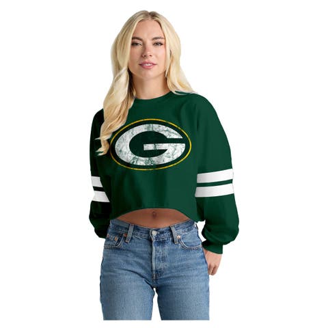 Women's Spirit Jersey  Green Green Bay Packers Oversized Cropped Stripe Long Sleeve T-Shirt