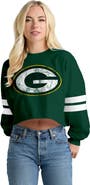 SPIRIT JERSEY Women's Spirit Jersey  Green Green Bay Packers Oversized Cropped Stripe Long Sleeve T-Shirt