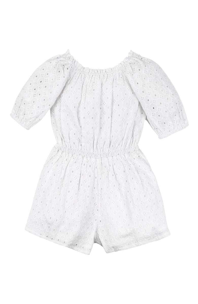 Hope & Henry Girls' Puff Sleeve Eyelet Romper, Kids, Alternate, color,