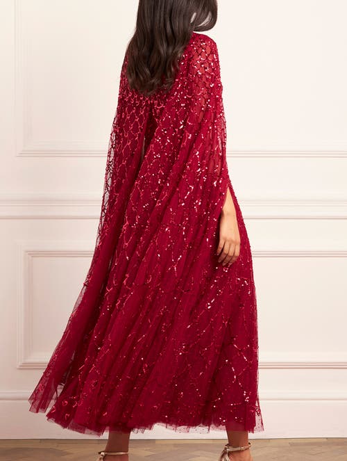 Needle & Thread Heart Lattice Cape Ankle Gown In Red