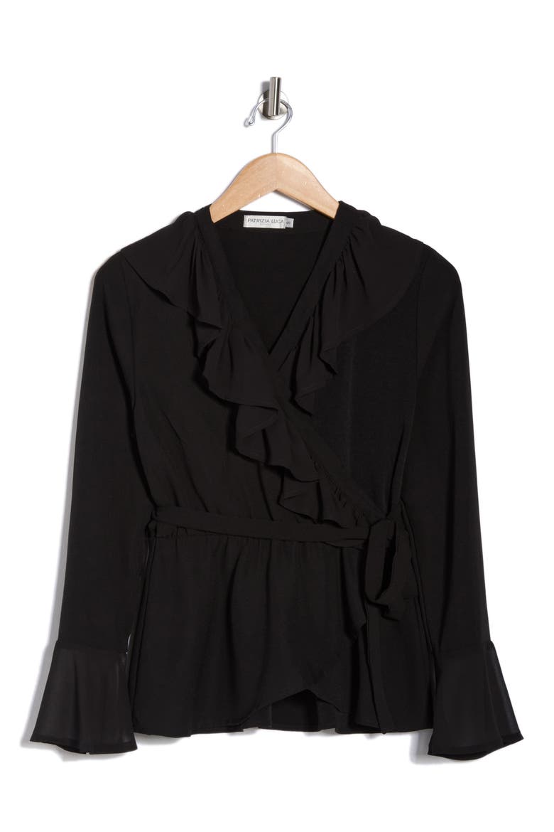 Ruffle Wrap Top, Alternate, color, BLACK