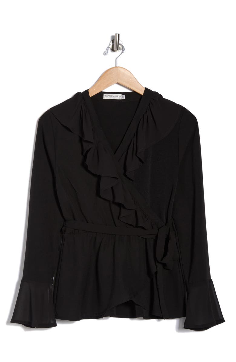 PATRIZIA LUCA Ruffle Wrap Top, Main, color, Black