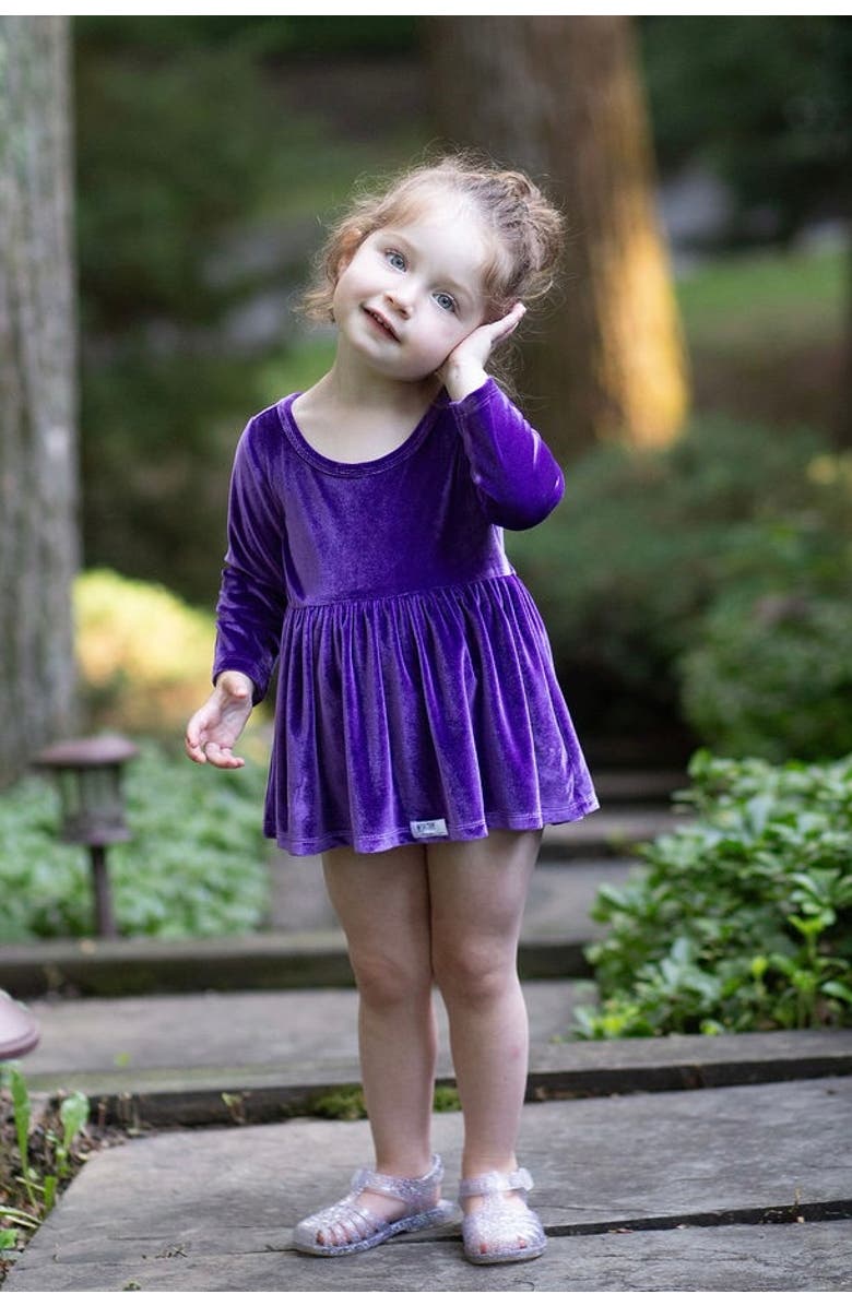 WORTHY THREADS Stretch Velvet Long Sleeve Bubble Romper, Alternate, color, Dark Purple