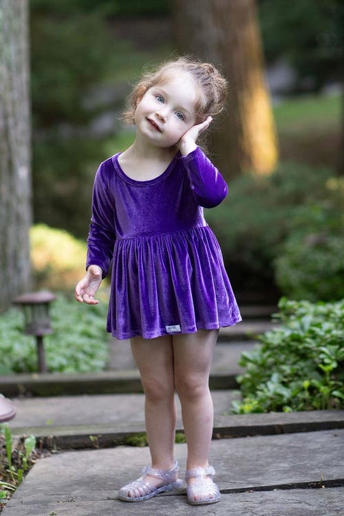 Worthy Threads Stretch Velvet Long Sleeve Bubble Romper In Purple