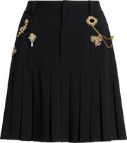 Cinq à Sept Brooch Embellished Pleated Miniskirt