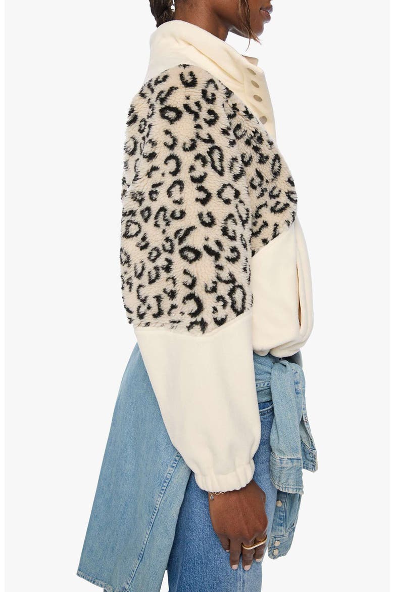 The Funnel Neck Drop Inset Leopard Print Fleece Sweatshirt, Alternate, color, CREAM AND WHITE
