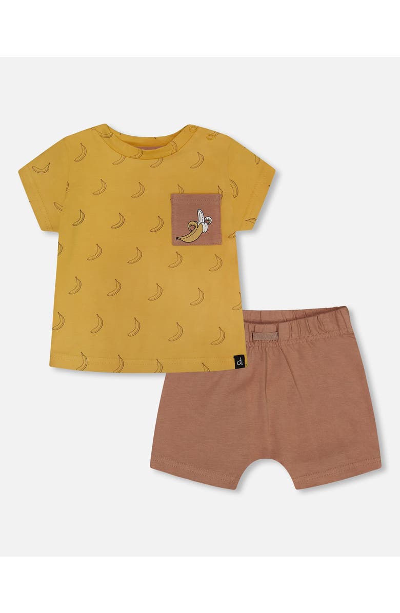 Deux par Deux Baby Boy's Printed Organic Cotton Top And Short Set Brown, Yellow, And Bananas, Main, color, Brown, Yellow, And Bananas