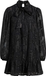 Treasure & Bond Metallic Floral Jacquard Long Sleeve Shift Minidress