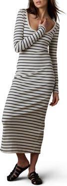 Faherty Surfside Long Sleeve Rib Stretch Organic Cotton Maxi Dress